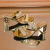 Spring/Summer New Women's Rhinestone Round Toe Wide Fit Mid Block Heel Sandals - Cushioned Comfort, Beach Casual & Shiny Durable Design