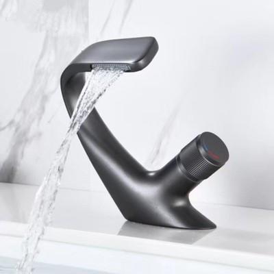 Modern Bathroom Mixer Tap Black/Gold Wash Basin Faucet Single Handle Hot and Cold Waterfall Faucet