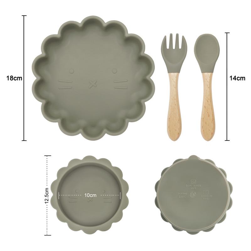 Kawaii Animal Shape Baby Plates For Food Silicone Cookware Set Of Dishes Non-slip Bowl Feeding Spoons Children's Tableware