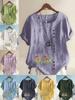 Damenmode Blumenbeet-Print Rundhals Kurzarm T-Shirt Lässig Baumwolle Leinen Grafikshirt Freizeit Locker Sommerbluse Oberteile