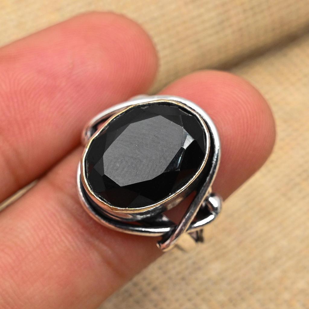 Svart Spinel Ädelsten Handgjorda 925 Sterling Silversmycken för bröllopspresent