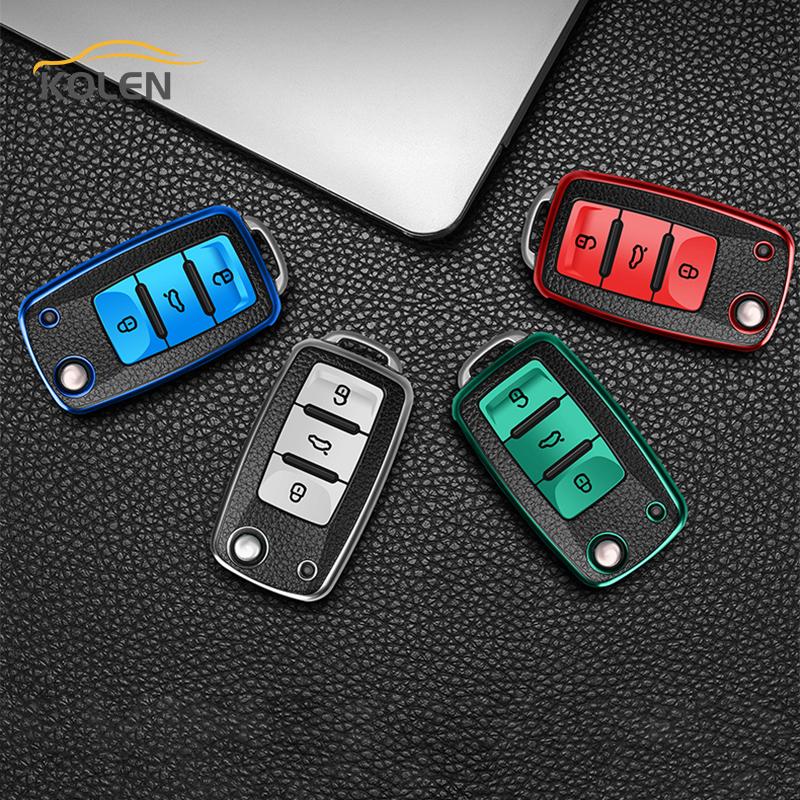 Leather TPU Car Smart Key Cover Case For Volkswagen VW Tiguan Polo Golf MK5 6 Passat Lavida Skoda Octavia Protector Shell Fob