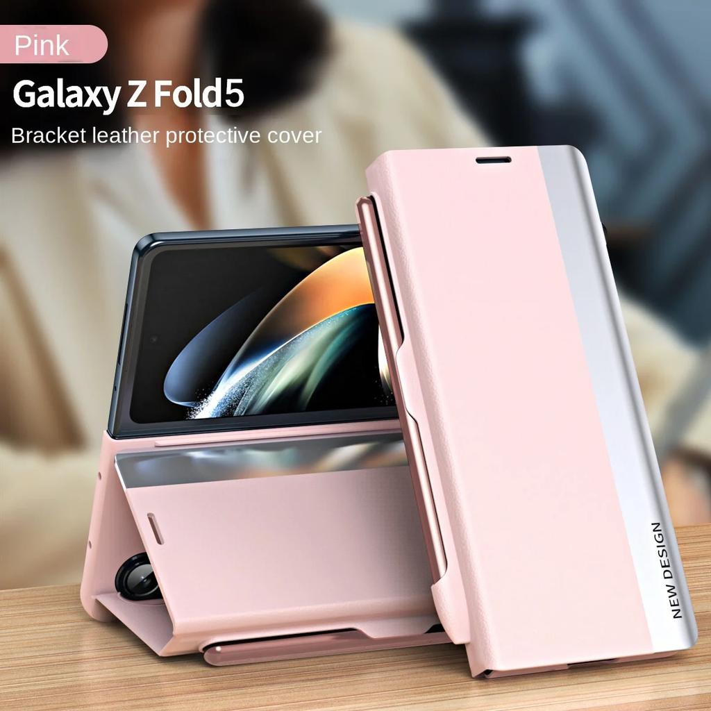 Leather Electroplating Holder Pen Slot Tape Phone Case for Samsung Galaxy Z Fold 6 5 4 3 Fold5 Fold4 Fold3 Magnetic Flip Cover