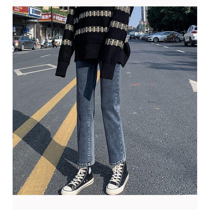 High-Waisted Slimming Velvet Straight-Leg Jeans for Women - Trendy Winter Cigarette Pants 29