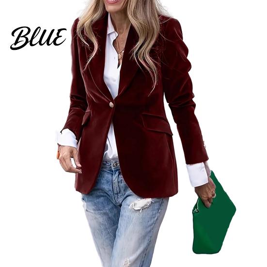 Office Outerwear Velvet Suit Coat Long Sleeve Notched Collar Jacket Single Button Versatile Styling Wear Women