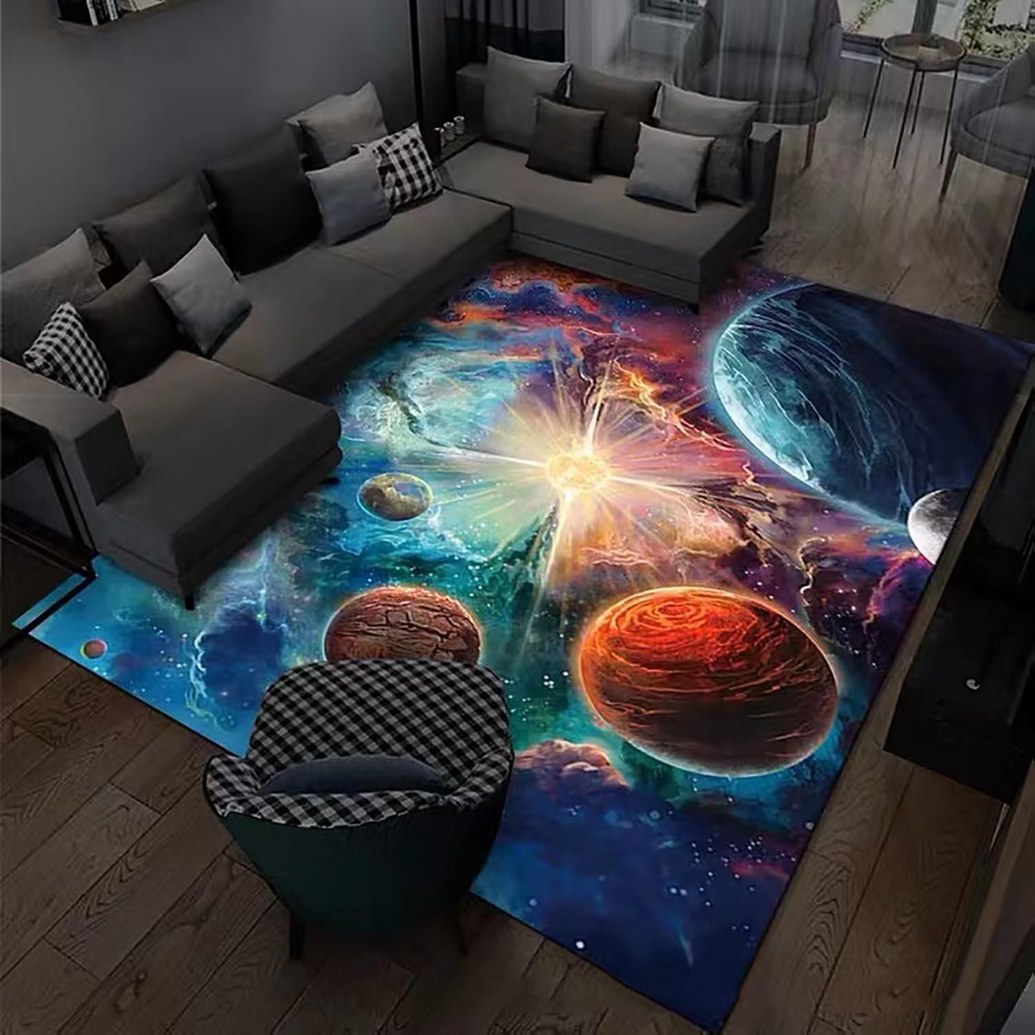 Planet Print Carpets Colorful Sci-Fi Home Decoration for Living Room Bedroom Study Modern Star Nebula Design Anti-slip Rug 40x60cm