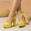 Peep Toe Back Bow Knot Women Platform Sandals Ankle Strap Chunky High Heel Sandal Pink Elegant Ladies Shoes Party Dress Footwear