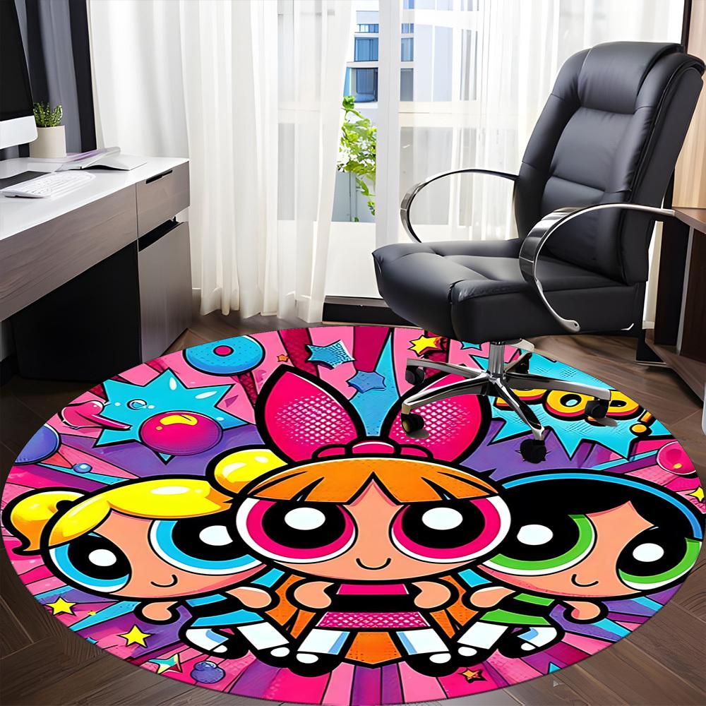 1PC Powerpuff Girls Office Round Rug Perfect for Office Non-Slip Backing, Decorative Floor Mat yy250916073