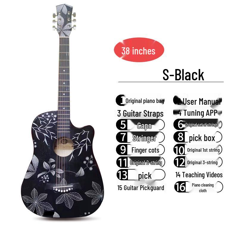 38/41-Inch Beginner Folk Guitar for Boys, Girls, and Students – Entry-Level Wooden Musical Instrument