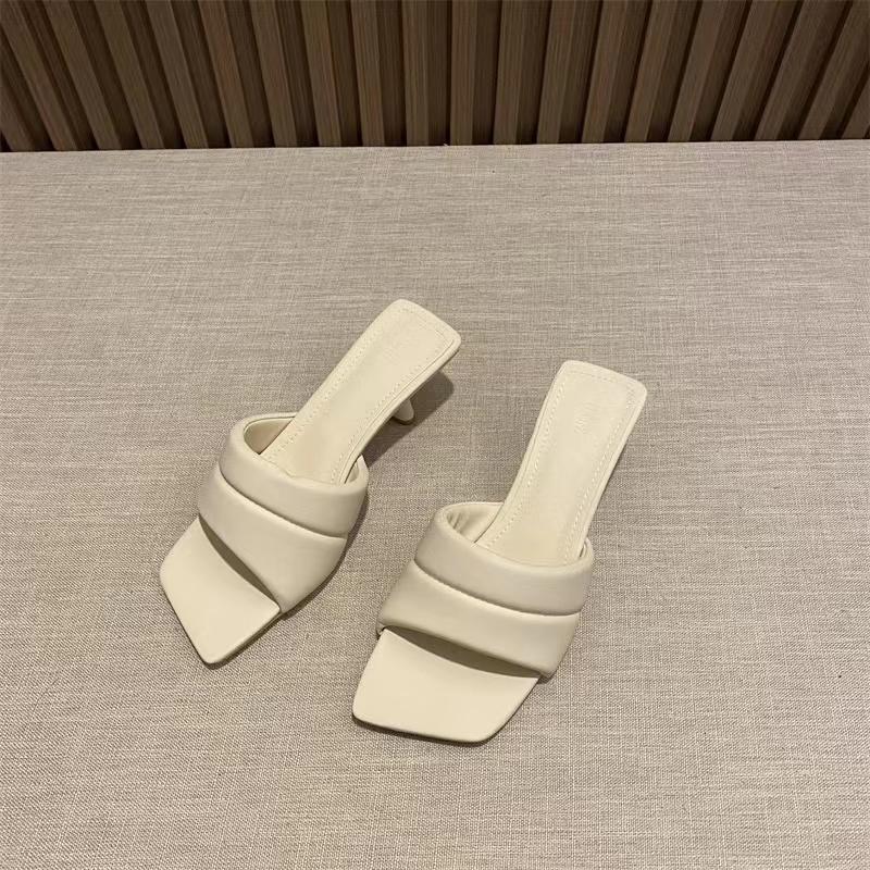 Summer New Brand Women Slipper High Wedge Heel Ladies Elegant Dress Slides Shoes Square Toe Slip on Slippers