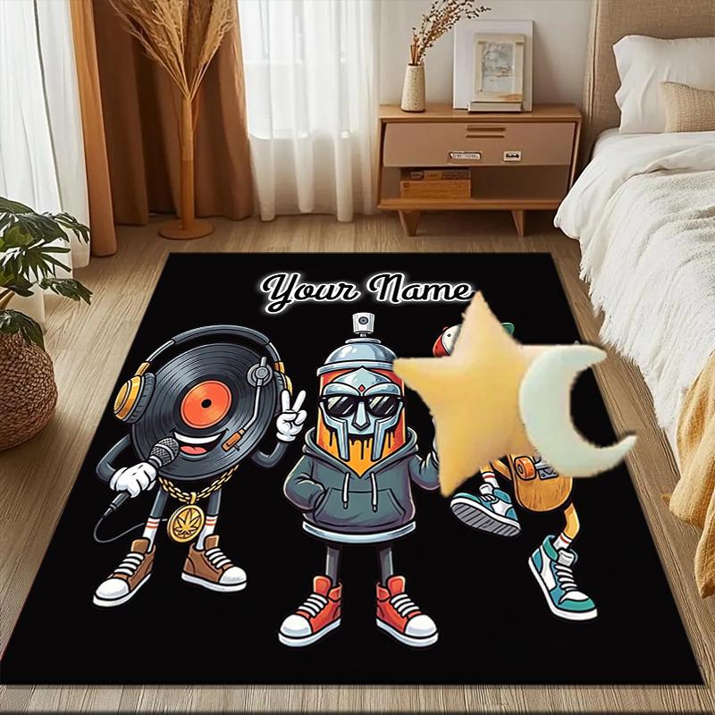 1PC Custom Name Music, Art, Skateboard Fun Theme Floor Mat Ideal for Living Room, Game Rooms, Office, Bedroom, Floor Mat Playful Design