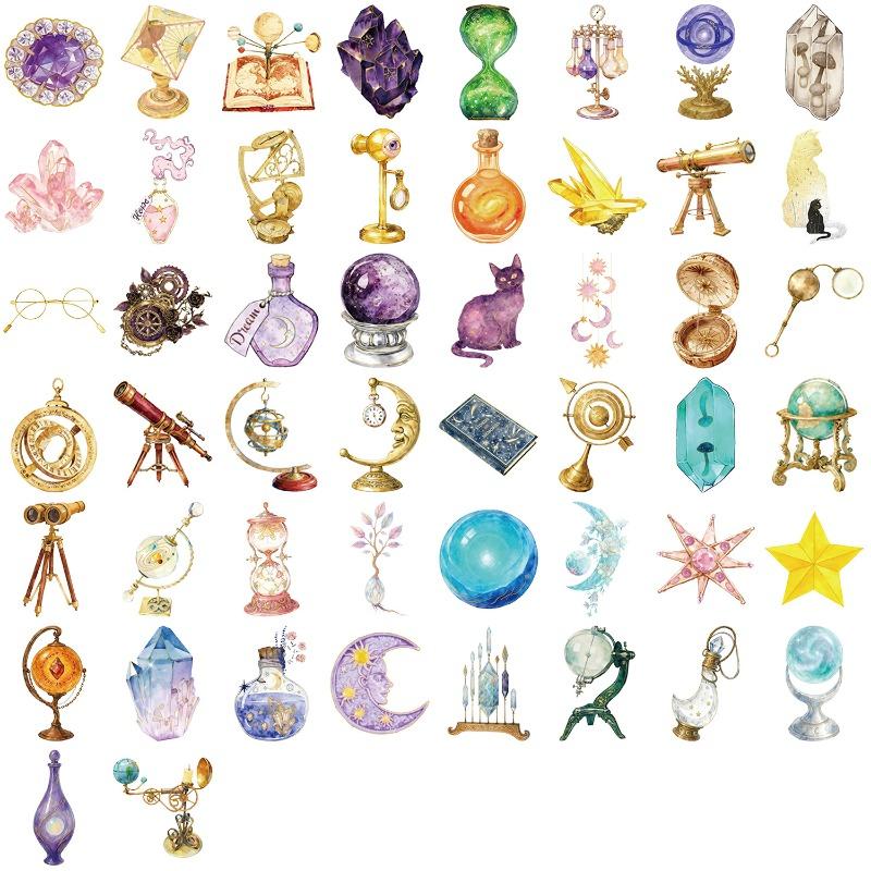 50 Штук Золотых Ретро Звездопад Мультяшные Планеты Наклейки для Украшения Чехлов Телефонов и Водостойкие Наклейки для Кружек