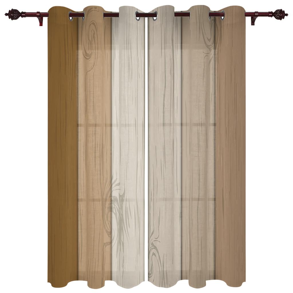 Window Curtains for Living Room Retro Yellow Gray Gradient Wood Grain Curtains for Child Bedroom Kitchen Decor Blinds Drapes
