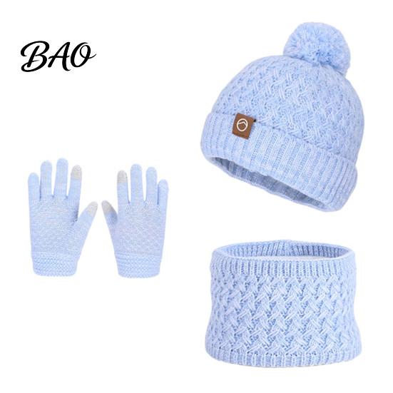 Childrens Winter Outdoor Clothing Kids Hat Scarf Gloves Set, 3-Piece Fleece Lined Beanies Neck Cozy Thickened Wear Warmer Mittens for Boys Girls, Warm