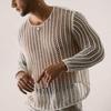 Herren-Mesh-Oberteil, durchsichtig, lange Ärmel, Rundhalsausschnitt, ausgehöhlt, sexy Anzieh-Polyester-Männer-Bottoming-Shirt, gestricktes Mesh-Oberteil, Kleidung für Männer