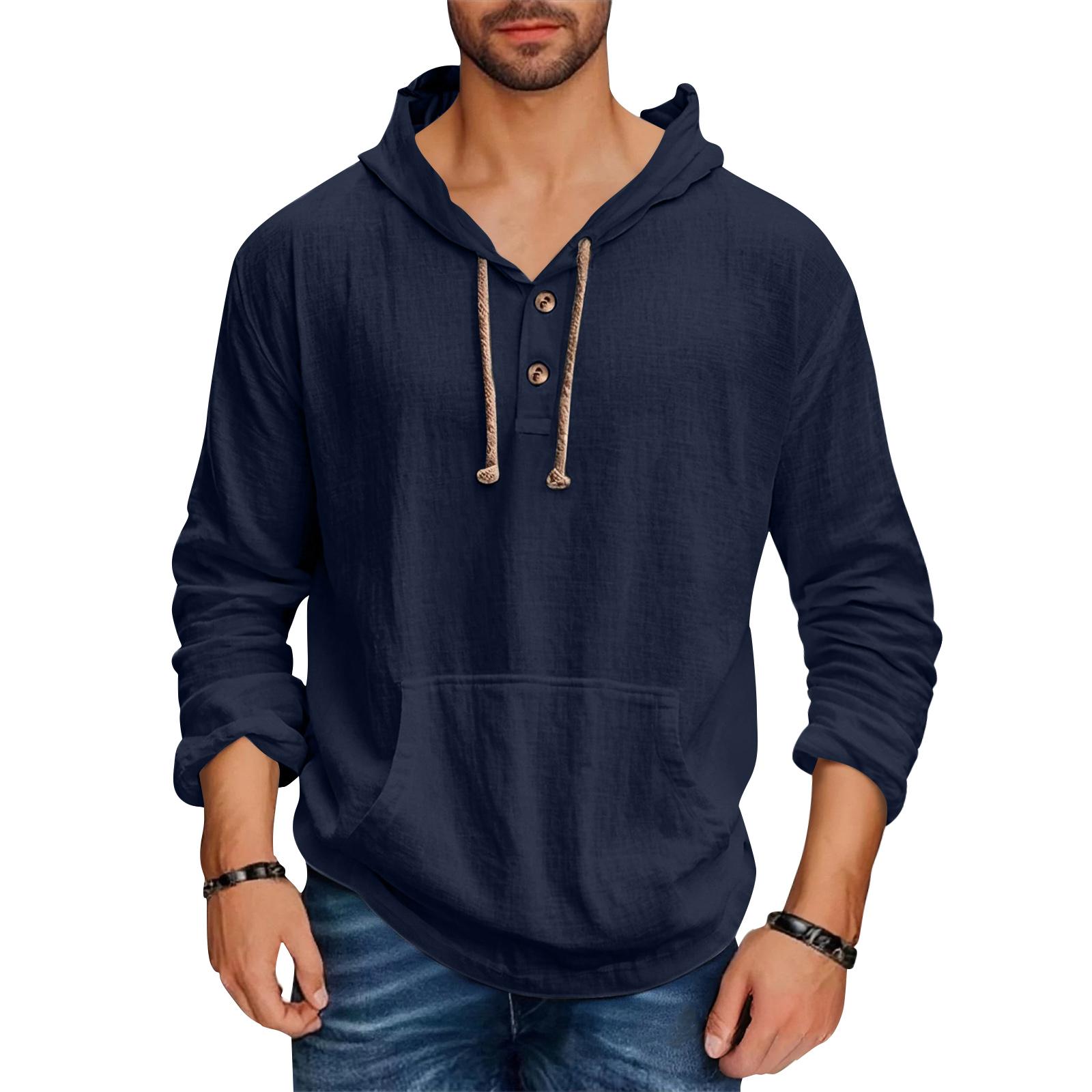 

Men s Casual Loose Long Sleeved Hooded Pocket Sweatshirt XL