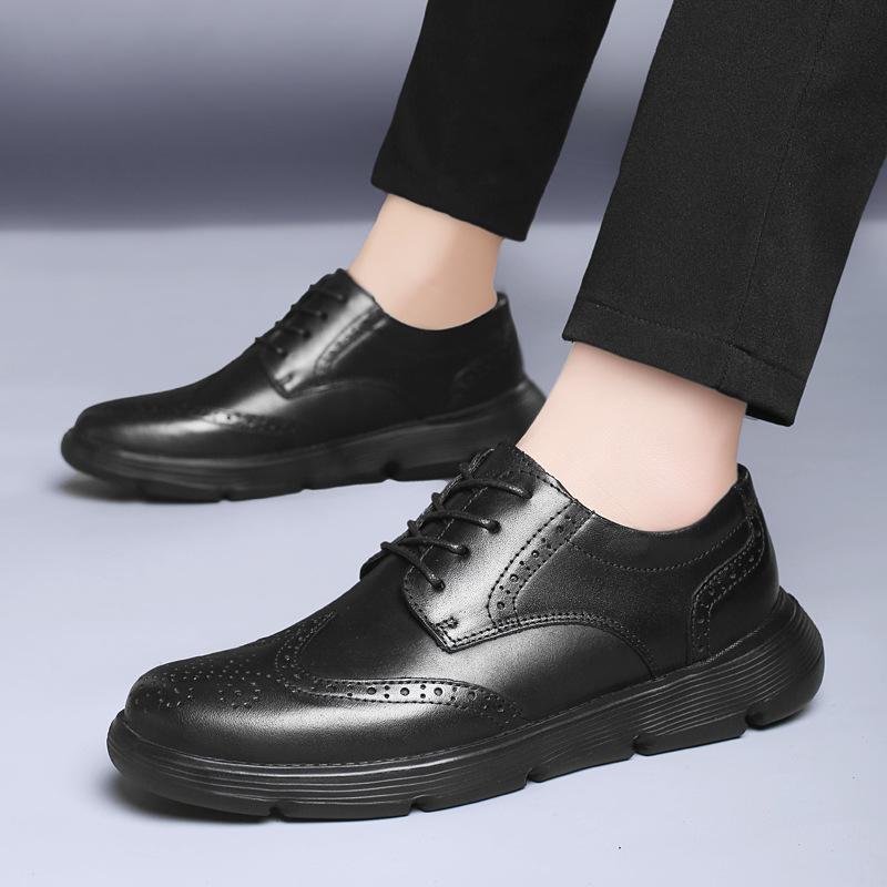 Men's British Style Genuine Leather Lace-up Shoes, Non-Slip & Breathable, Soft Sole, Large Sizes 45-50.