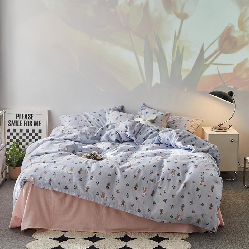 Ensemble de quatre pièces en pur coton à double fil de qualité maternelle et infantile de catégorie A, ensemble de quatre pièces en coton de style crème, drap de lit et housse de couette