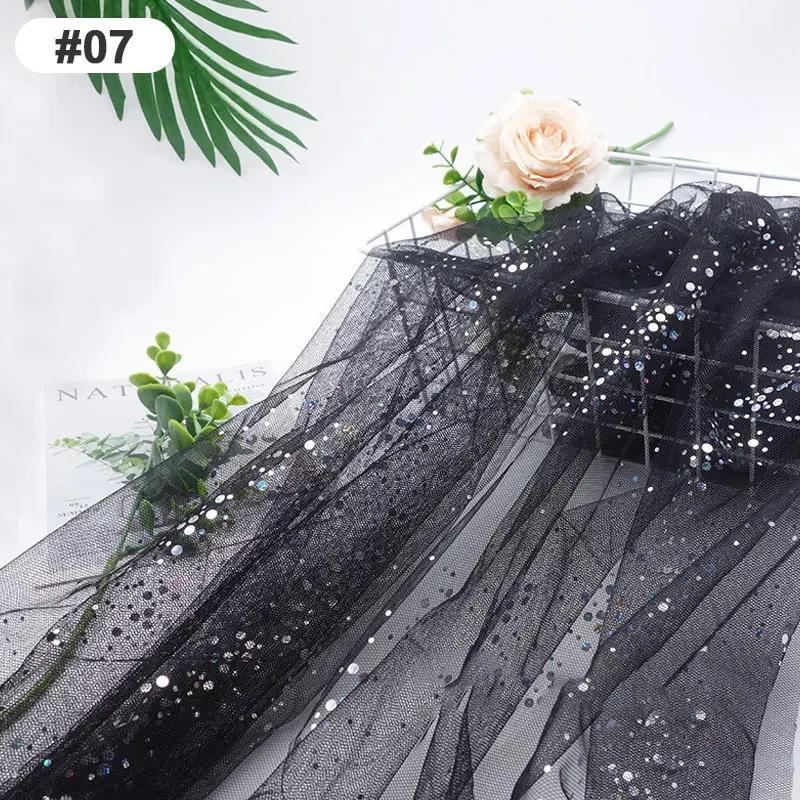 Solid Color 100x160cm Soft Shiny Sequins Tulle Fabric Galaxy Style for Wedding Party Dress Shirt Decor Sewing Material Etc