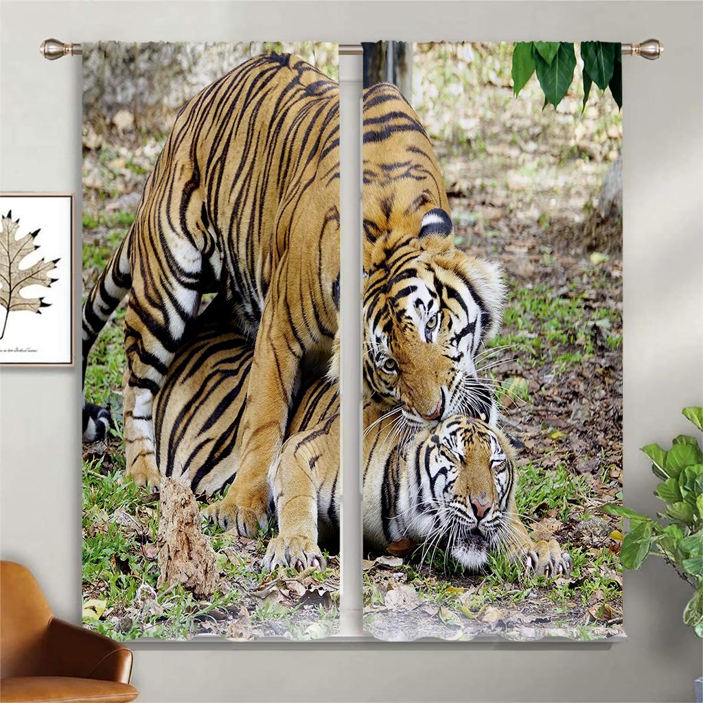 Lejon Under Stjärnhimlen Djur 3D-tryck Gardin Stångficka Sovrum Vardagsrum Kök Fyra Årstider Dekorativ Gardin