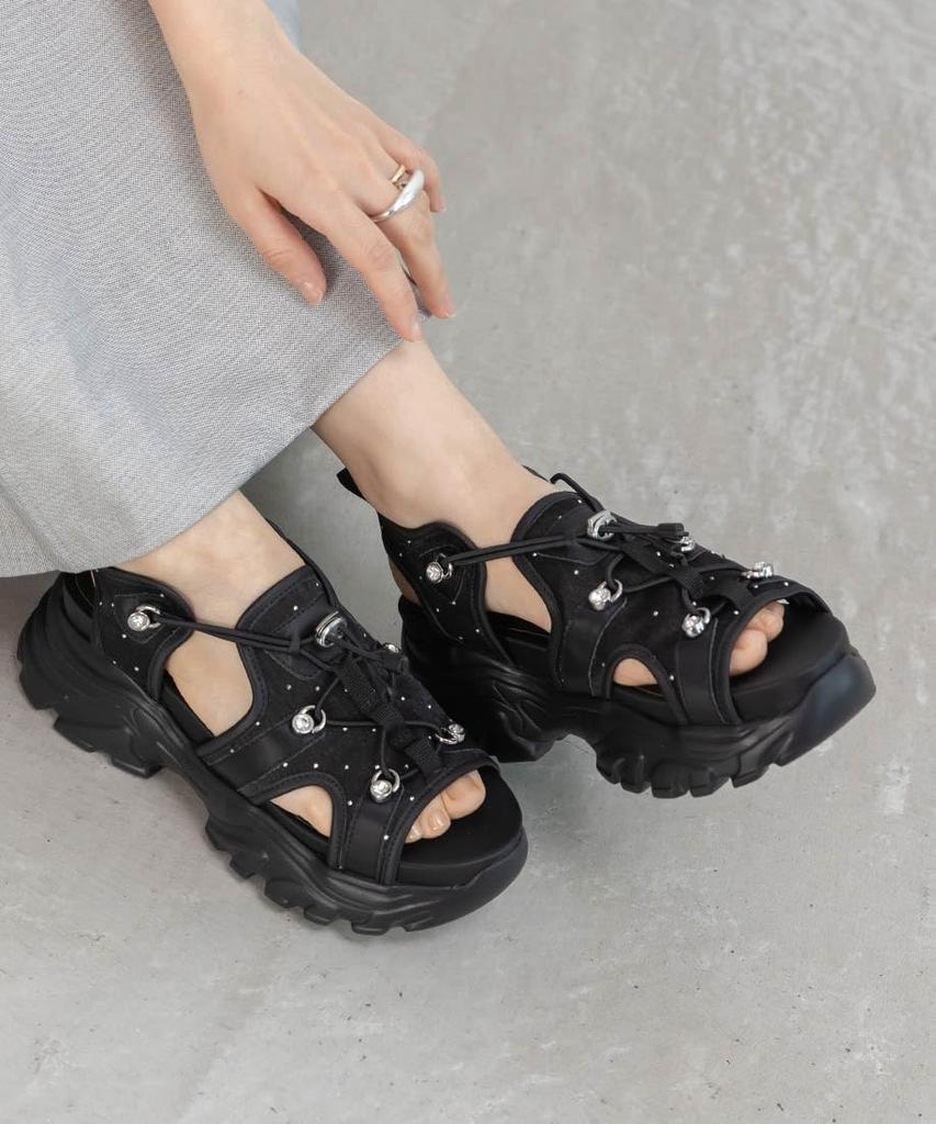 Jeweled Parts Sheer Sports Sandals PR35183 BLACK S