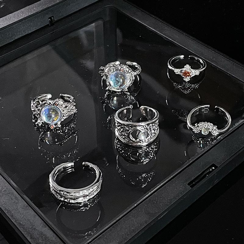 Nischendesign Kalter Wind Zirkon Mondstein Offener Ring Damenmode Französisch Unregelmäßiger Zeigefingerring