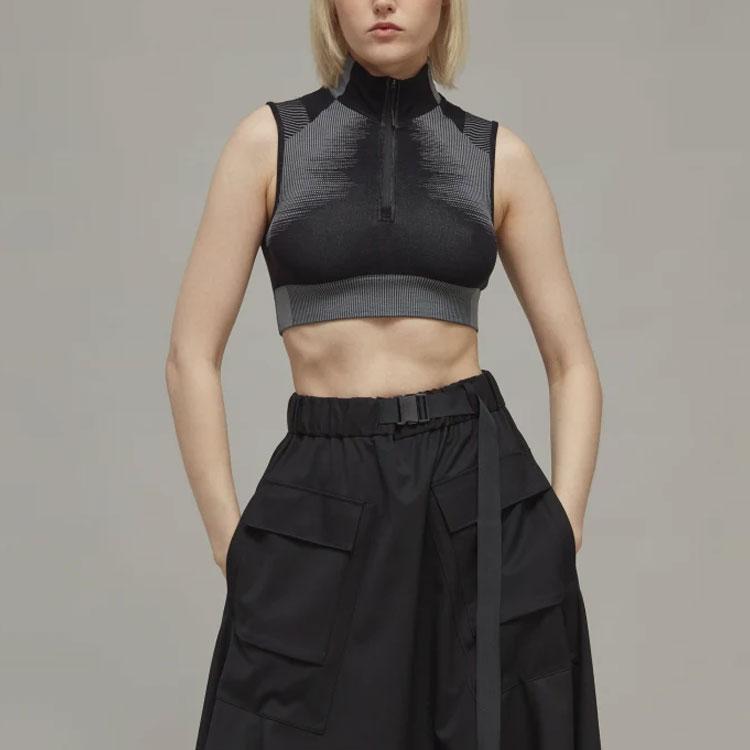 Y-3 Logo Half-Zip High Neck Sports Tank Top Women tops Black HY5875