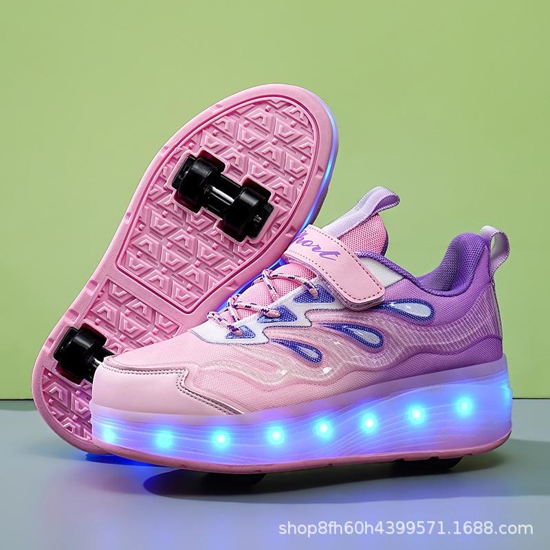 Less Skateboard Shoes Four Student Edition Wheel with Light Charging Runaway Shoes Children's Skates Velcro Wheels Shoes
