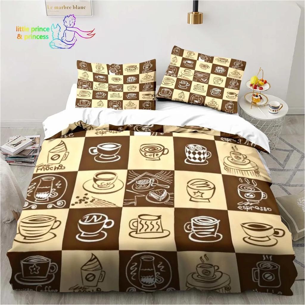 Bettwäsche-Set mit Kaffeemuster, bequemer Bettbezug, Kissenbezug, Kinderzimmerdekoration, Heimtextilien
