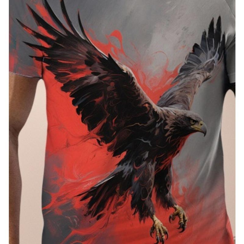 Men's Round Neck T-shirt Short Sleeved Printed Casual Shoulder Top Men's Loose Fit Pullover Printed Eagle Picture Shirt