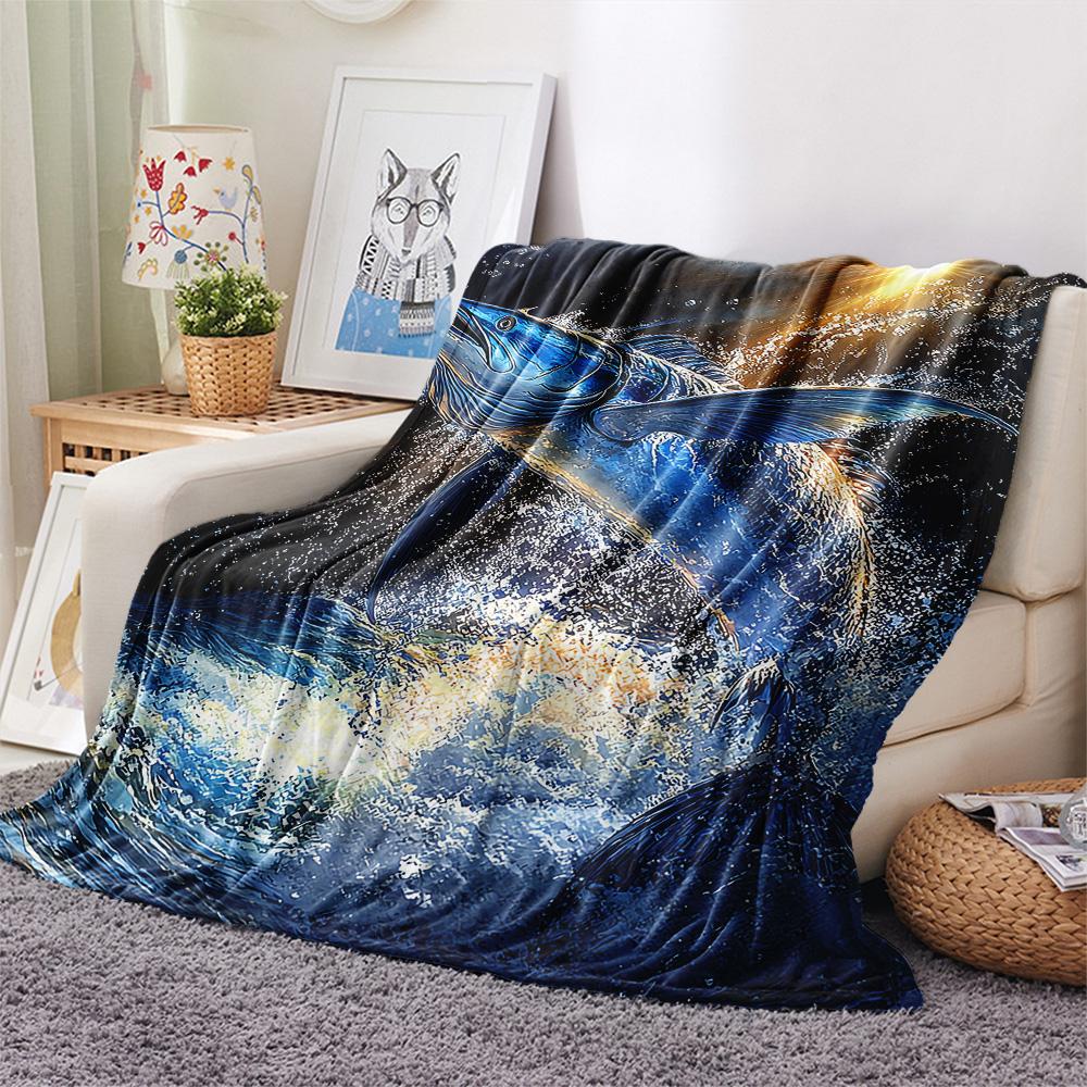 Tuna Print Flannel Blanket, High quality Comfortable for All Seasons, Home Decor, Warmth and Comfort, Perfect for Christmas Gifts