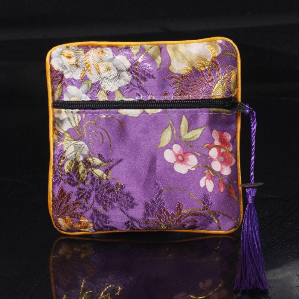 Tassel Cloth Wallet Flower Jewelry Storage Bag Portable Embroidery Coin Pouch Girl