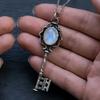 Dark Academy Key Pendant Necklace With Moonstone And Obsidian For Gothic Women