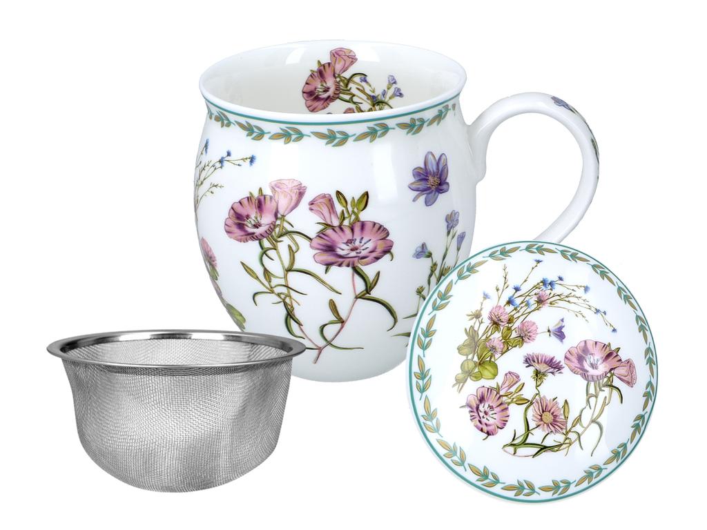 Kubek Porcelanowy Beczka Z Przykrywką Kwiaty Polne Do Kawy Herbaty