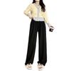 Women's White Drapey Velvet-Lined High-Waist Loose Wide-Leg Trousers - Autumn/Winter Collection