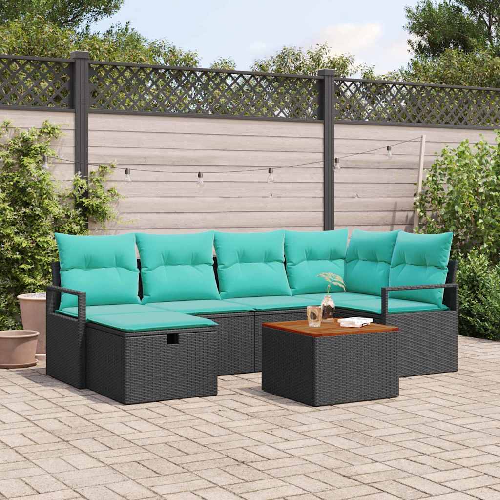 Garden Sofa Set with Cushions 7 pcs Black Poly Rattan