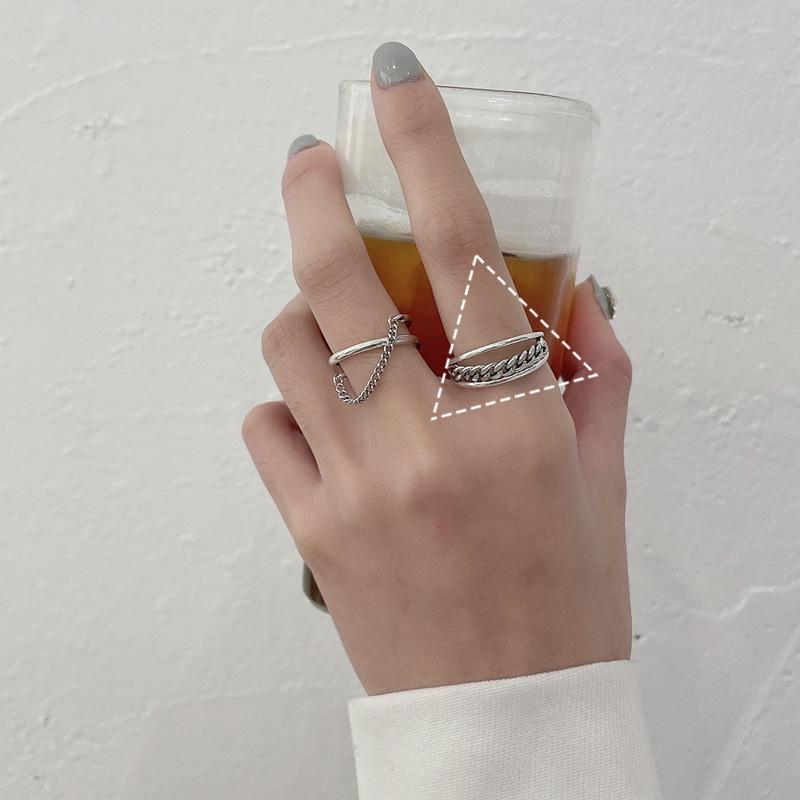 Smiley Face Chain S925 Silver Adjustable Ring - Unique High-Grade Design for Women