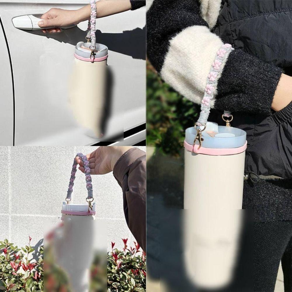 Portable Cat Paw Water Bottle Handle Strap Cotton Metal buckle Cup Hanging Rope Handwoven Lovely Hand Strap For 20-40oz cup