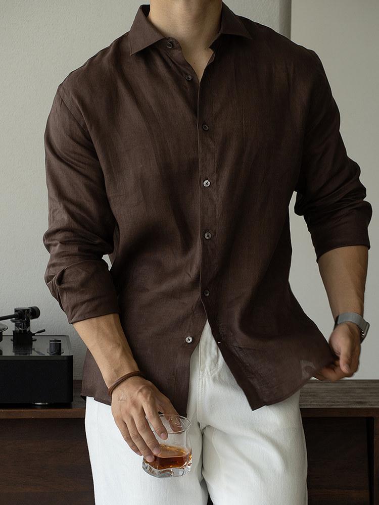 Men's Italian Linen Lightweight Long-Sleeve Shirt - Spring 2026 Casual, Old Money Style.