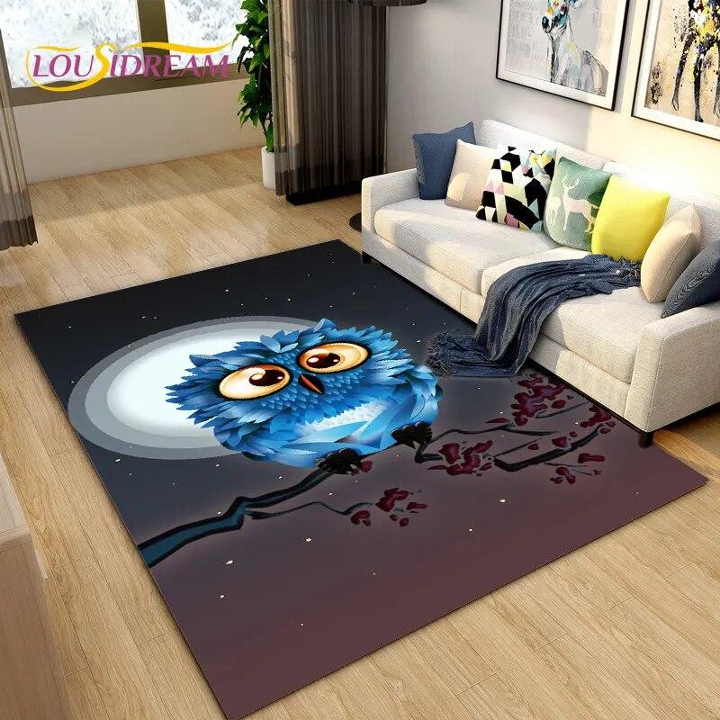 3D Cartoon Cute Owl Area Rug,Carpet Rug for Home Living Room Children's Bedroom Sofa Doormat Decor,Kitchen Non-slip Floor Mat