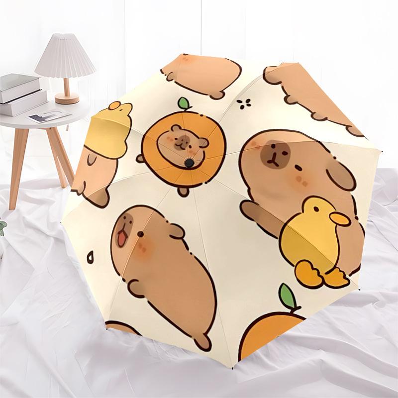 1pc Cute Capybara Automatic Folding Umbrella, Sturdy And Durable Automatic Folding Umbrella with 8 Ribs, Convenient for Outdoor Use005