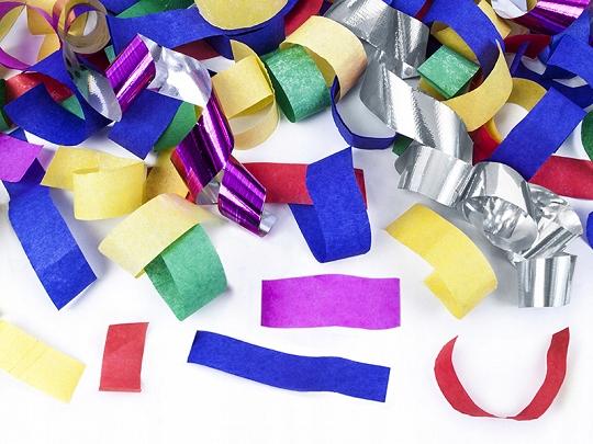 Tube with confetti and streamers, mix, 60cm 1 pc