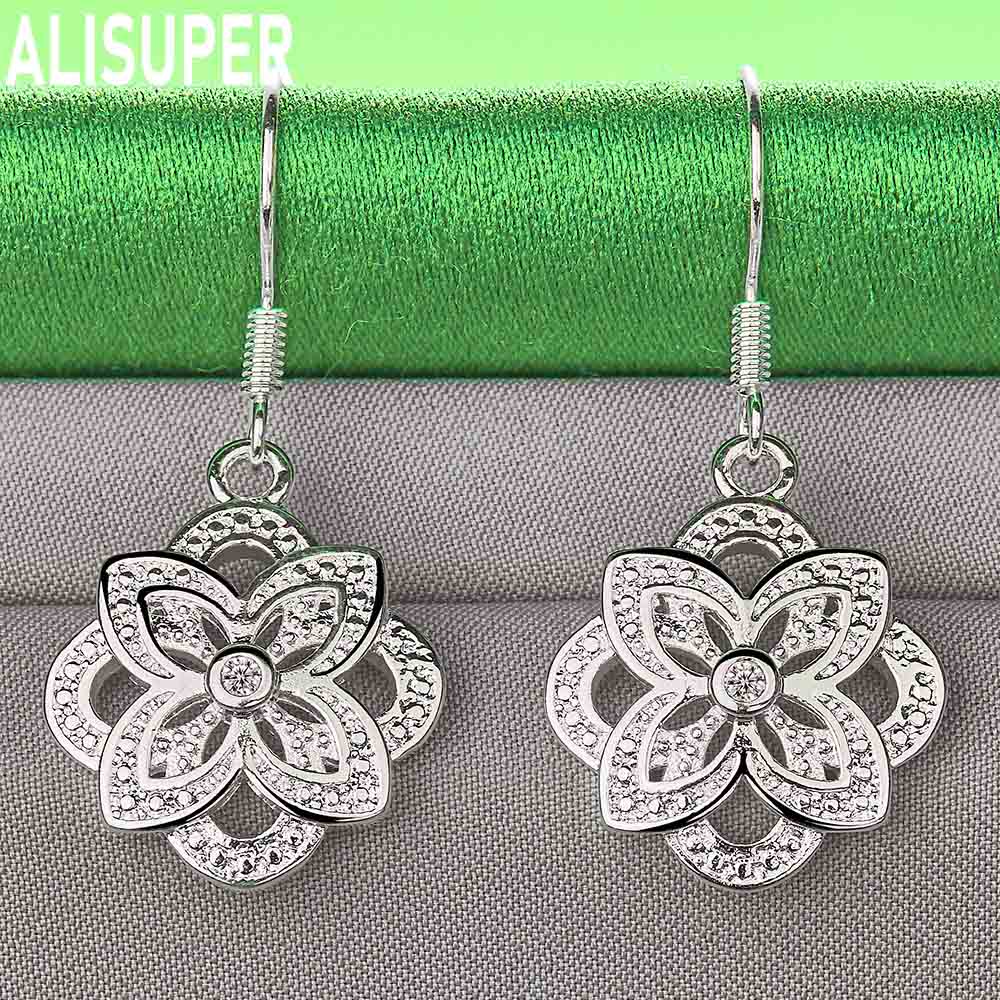 925 Sterling Silver Deluxe Openwork Flower Earrings Set With AAA Zircon - Stylish Evening Jewelry