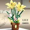 T1117-1120 Baustein Topfpflanze Blumenstrauß Orchidee Sonnenblume Rose Kleine Teile Zusammengebaut Schreibtisch-Dekorationen Kindergeschenke