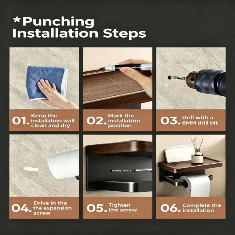 Wood Material Toilet Paper Roll Dispenser with Storage Tray Bathroom Tissue Roll Rack  Home