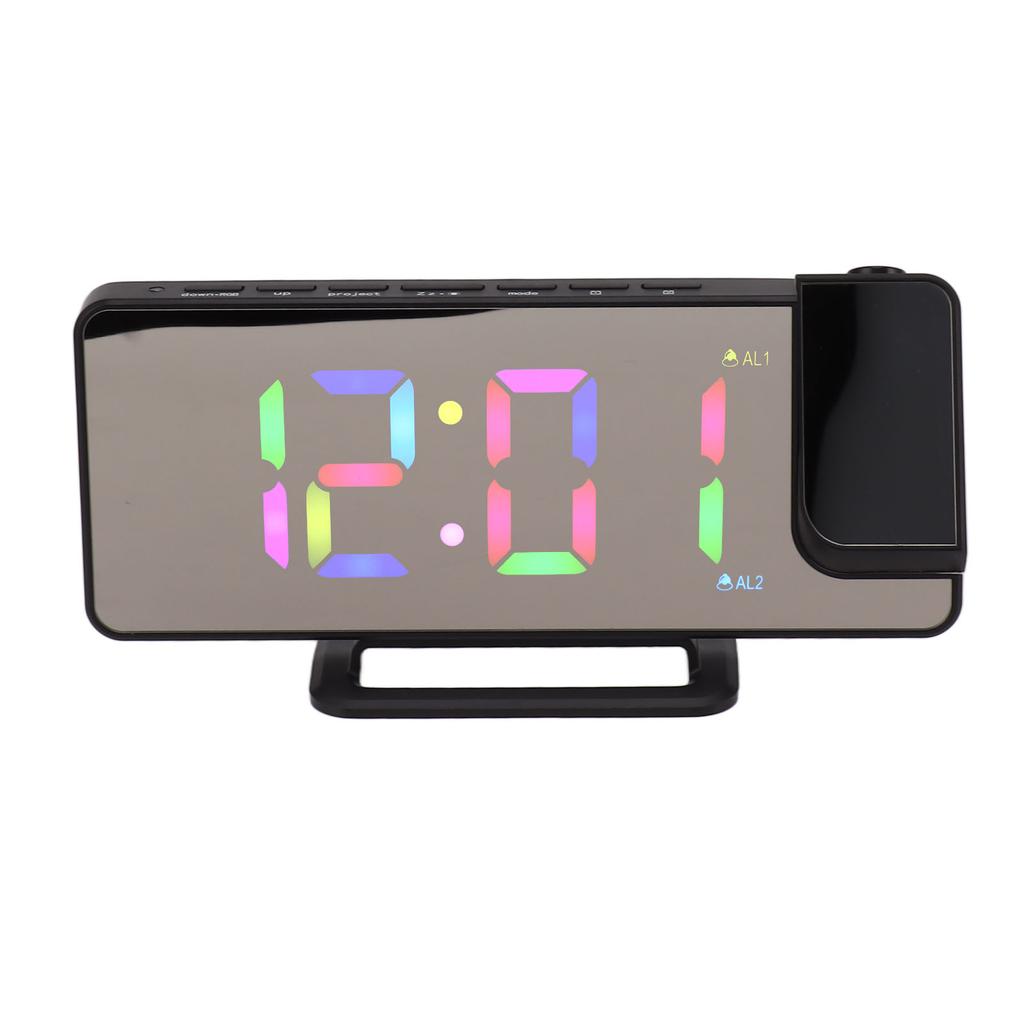 Digitaluhr RGB LED Großer Bildschirm Spiegelprojektion Multifunktionstisch Elektronischer Wecker Schwarz