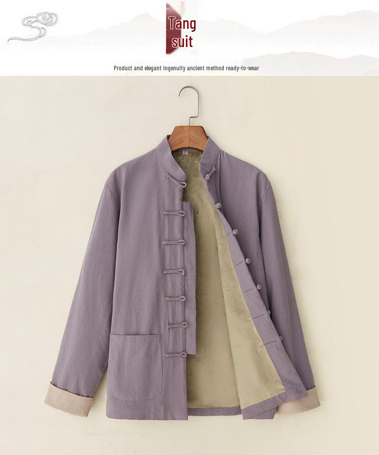 Men's Autumn-Winter Tang Suit: Warm Cotton Linen Long-Sleeve Traditional Chinese Jacket