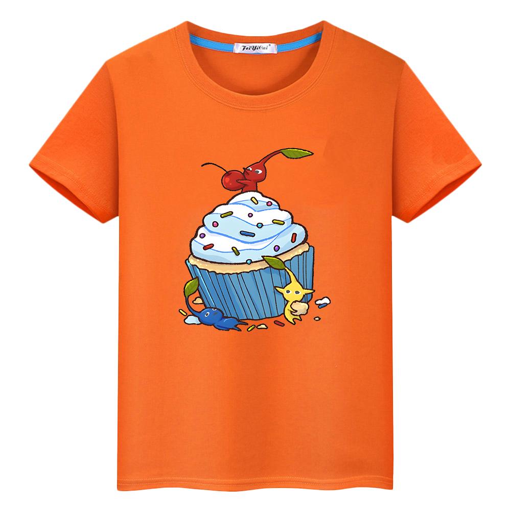 T Shirt for Kids Pikmin Print Kawaii Anime Tops Y2k Cartoon Pride Tshirt Boy Girls Cotton Clothes