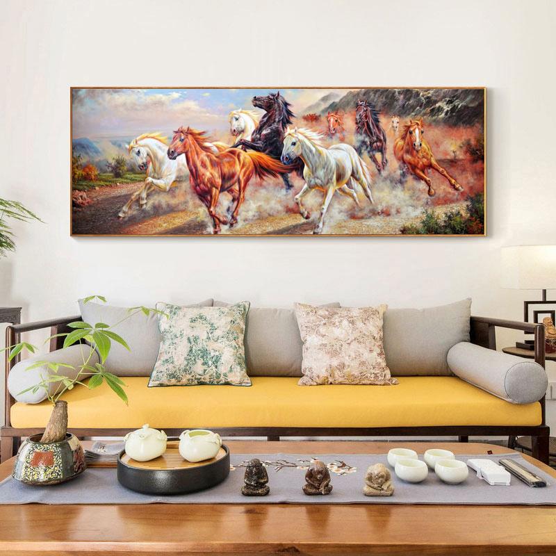 Traditional Chinese Running Horses Oil Painting On Canvas Posters and Prints Wall Art Pictures for Living Room Home Decoration