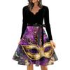 Women's Casual Fashion V Neck Long Sleeve Printed Vintage Long Dress